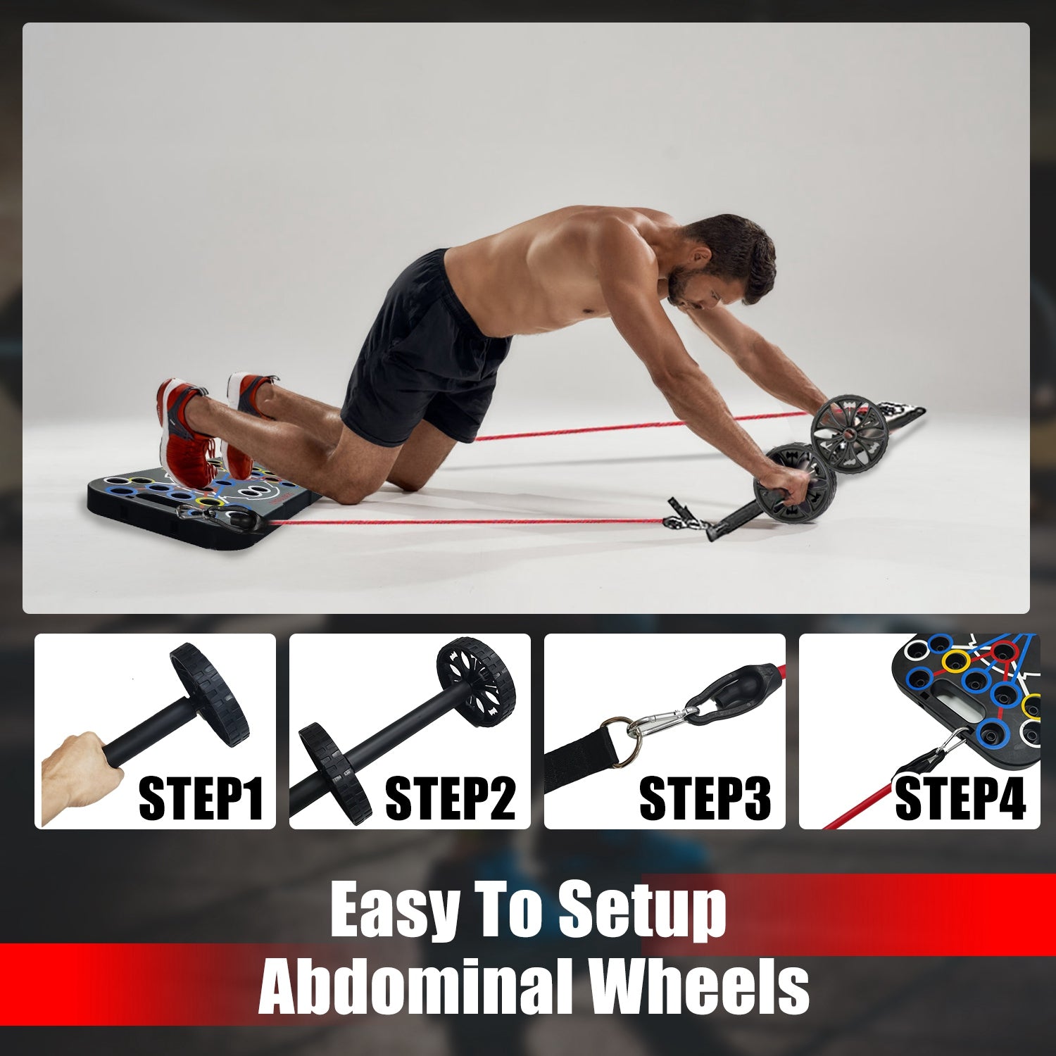 Multifunctional Push up Board Home Strength Training Equipment with 15 Fitness Accessories Pilates Bar Resistance Band Roller Wheel Full Body Workout Home Gym Equipment