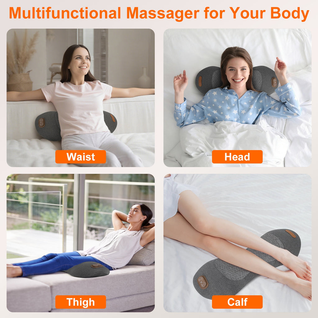 3 in 1 Electric Lumbar Massager Support Pillow Plug-In Memory Foam Lower Back Massager with Heat Vibration Airbag Stretching Adapter for Pain Relief
