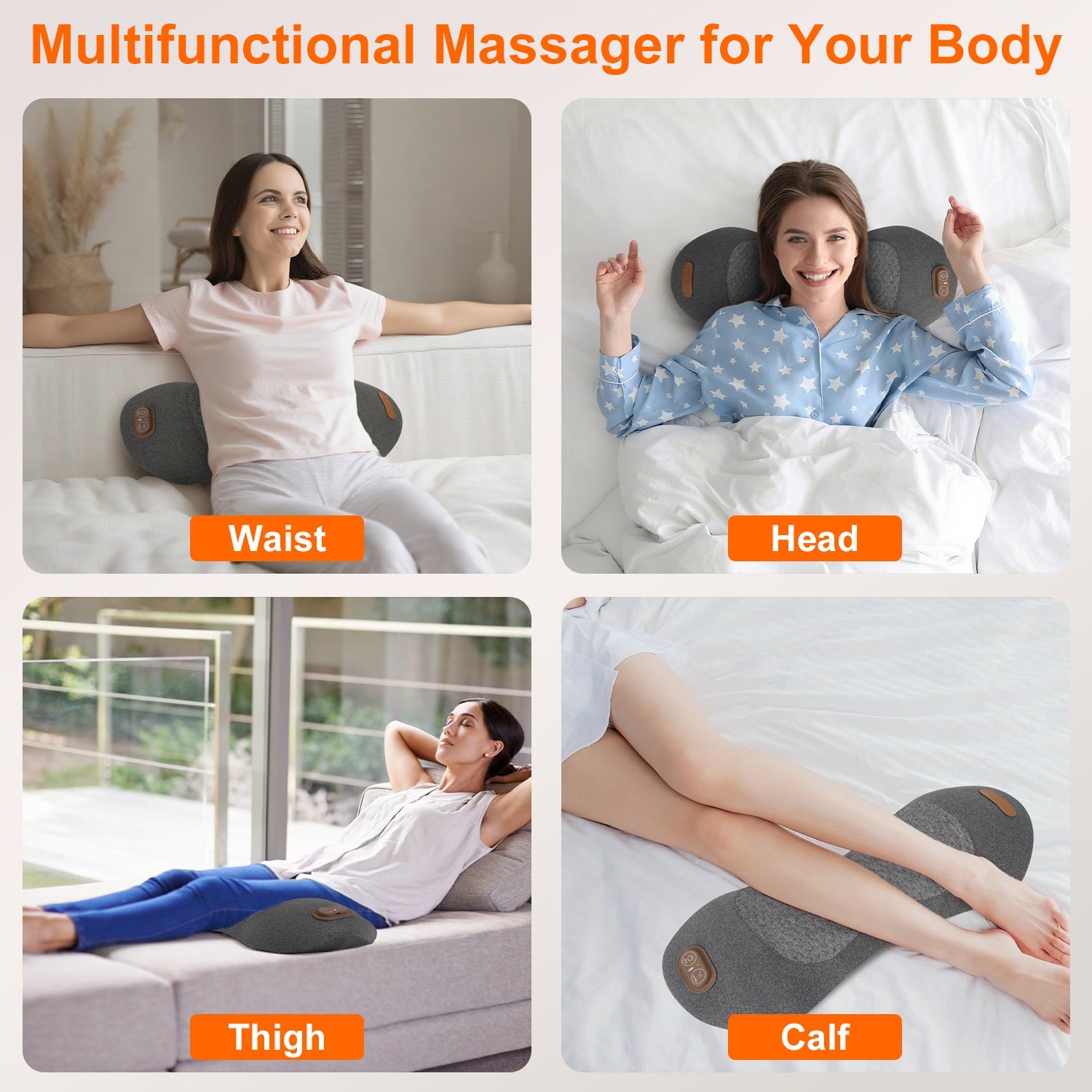 3 in 1 Electric Lumbar Massager Support Pillow Plug-In Memory Foam Lower Back Massager with Heat Vibration Airbag Stretching Adapter for Pain Relief