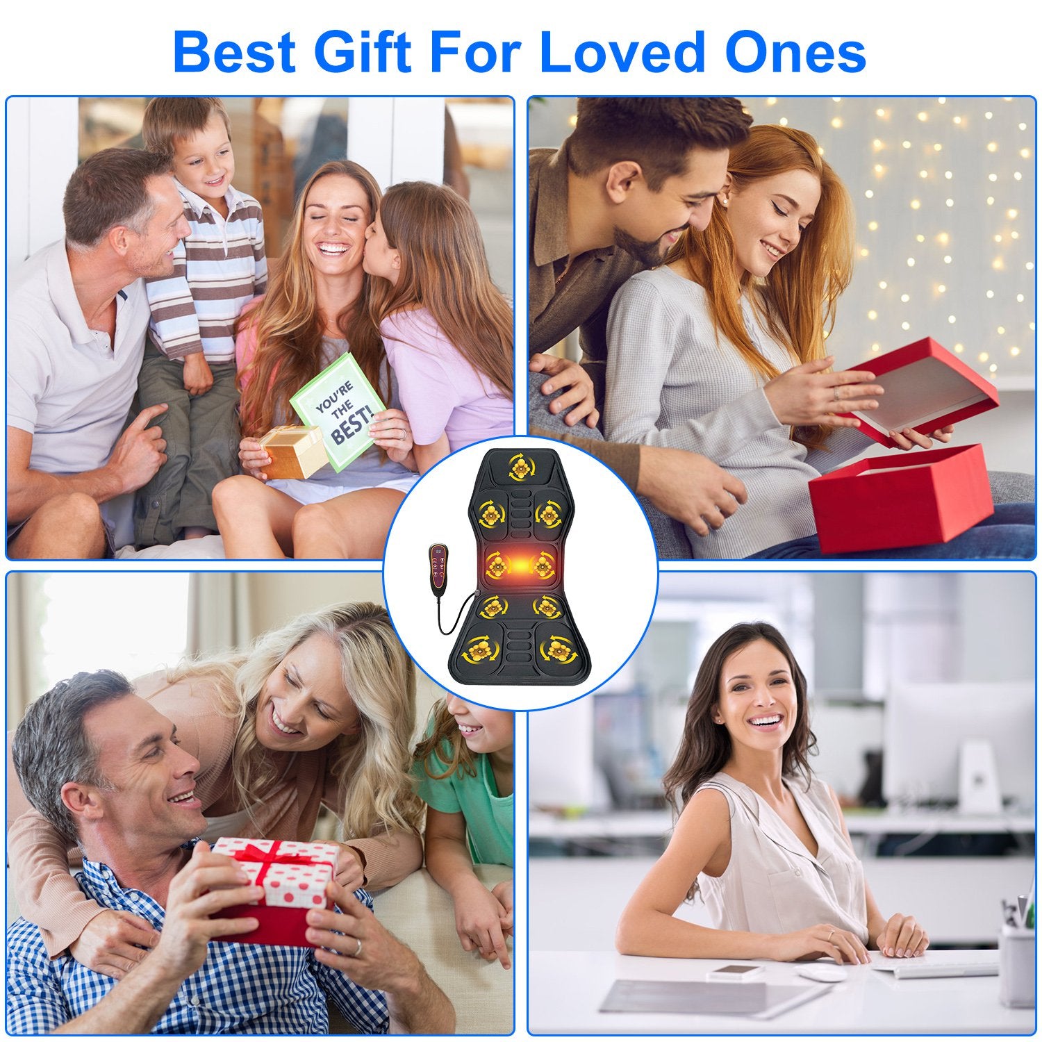 1Pc Full Body Massage Chair Pad with Heat Multifunctional Back Massager with Pinpoint Massage Vibration Timer for Home Office Car Use