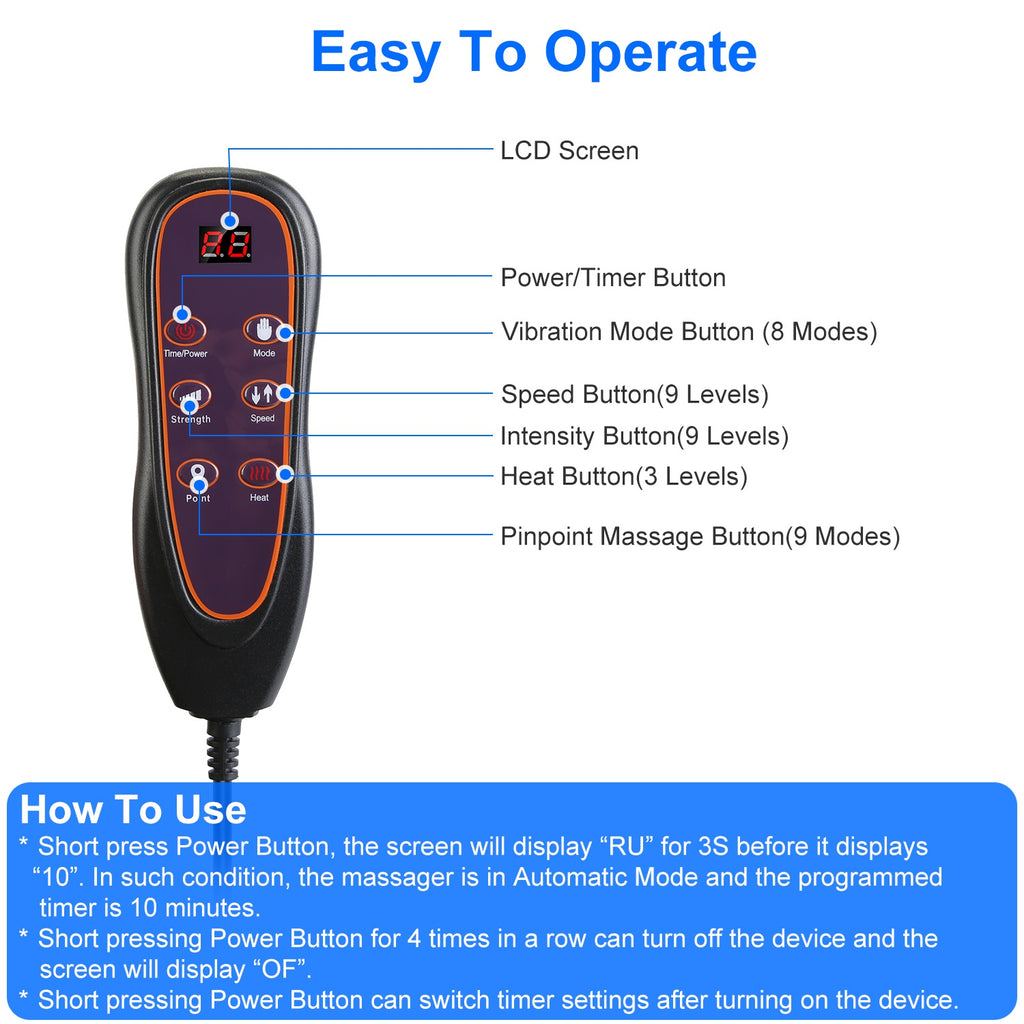 1Pc Full Body Massage Chair Pad with Heat Multifunctional Back Massager with Pinpoint Massage Vibration Timer for Home Office Car Use