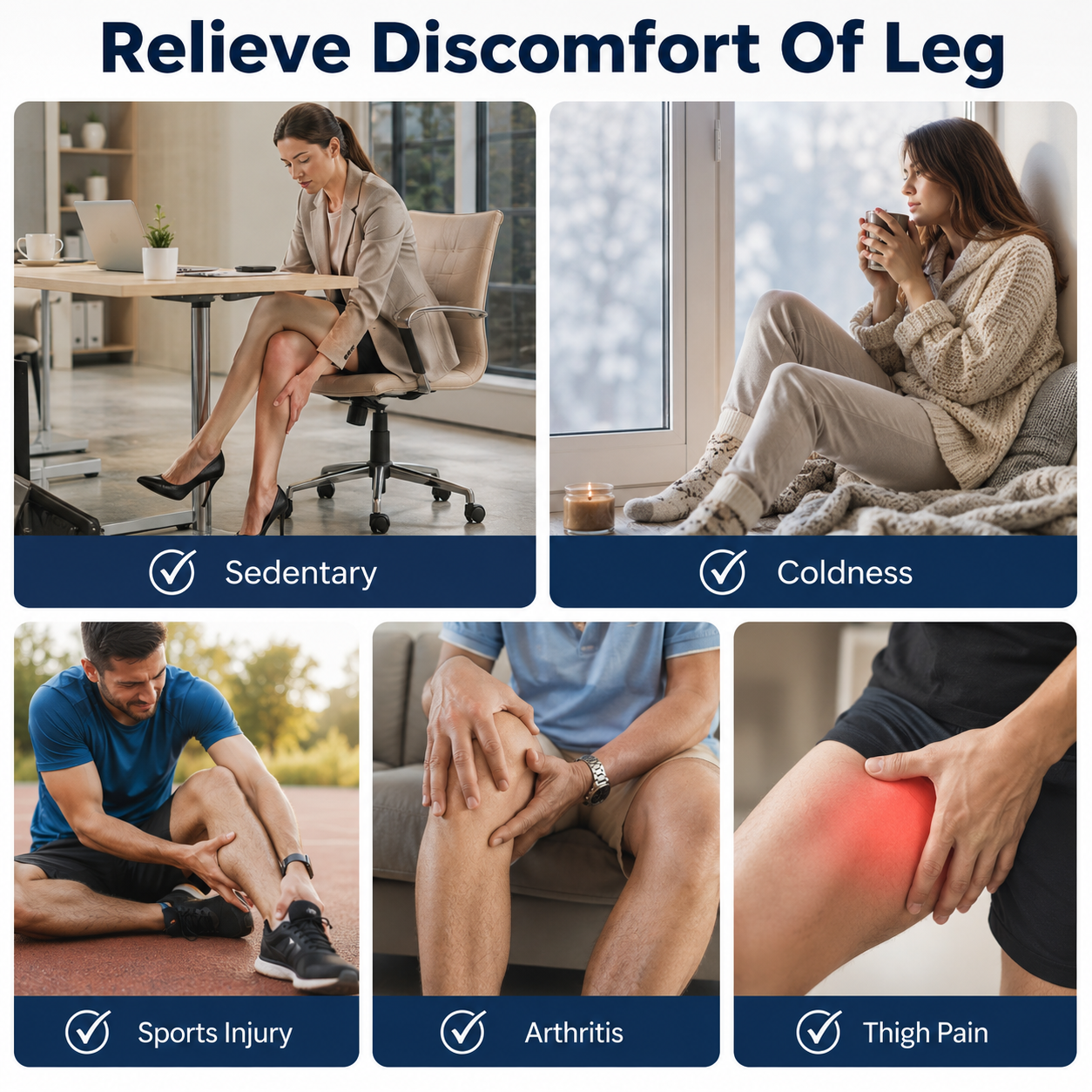 1Pc Cordless Leg Massager Air Compression Massager with Heat Thigh Knee Calf Massager with 3 Modes Adjustable Wrap for Pain Relief