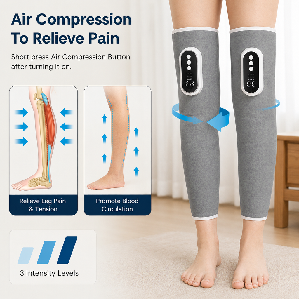 1Pc Cordless Leg Massager Air Compression Massager with Heat Thigh Knee Calf Massager with 3 Modes Adjustable Wrap for Pain Relief
