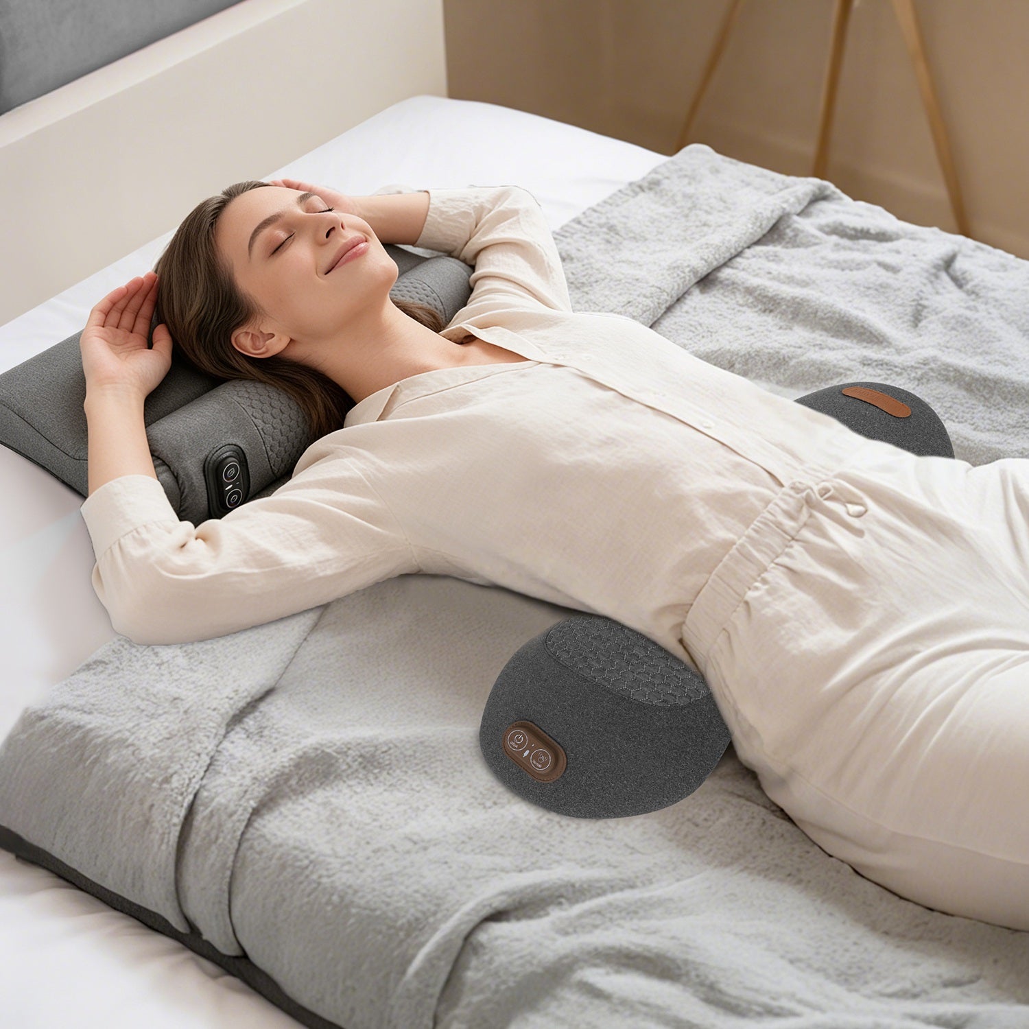 3 in 1 Electric Lumbar Massager Support Pillow Plug-In Memory Foam Lower Back Massager with Heat Vibration Airbag Stretching Adapter for Pain Relief