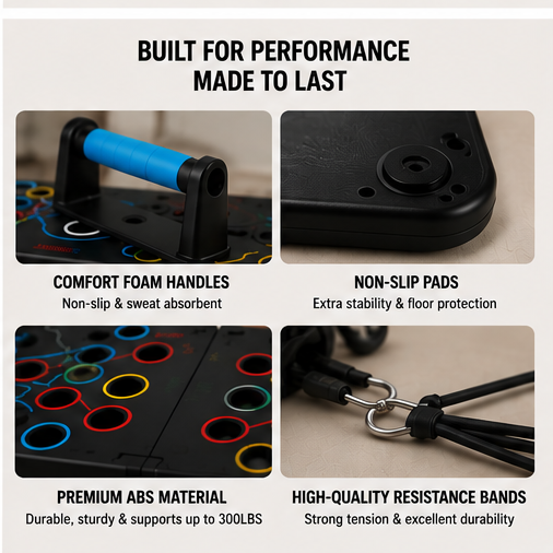 Multifunctional Push up Board Home Strength Training Equipment with 15 Fitness Accessories Pilates Bar Resistance Band Roller Wheel Full Body Workout Home Gym Equipment