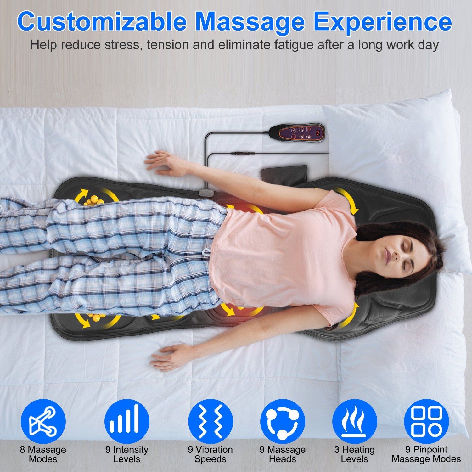 1Pc Full Body Massage Chair Pad with Heat Multifunctional Back Massager with Pinpoint Massage Vibration Timer for Home Office Car Use