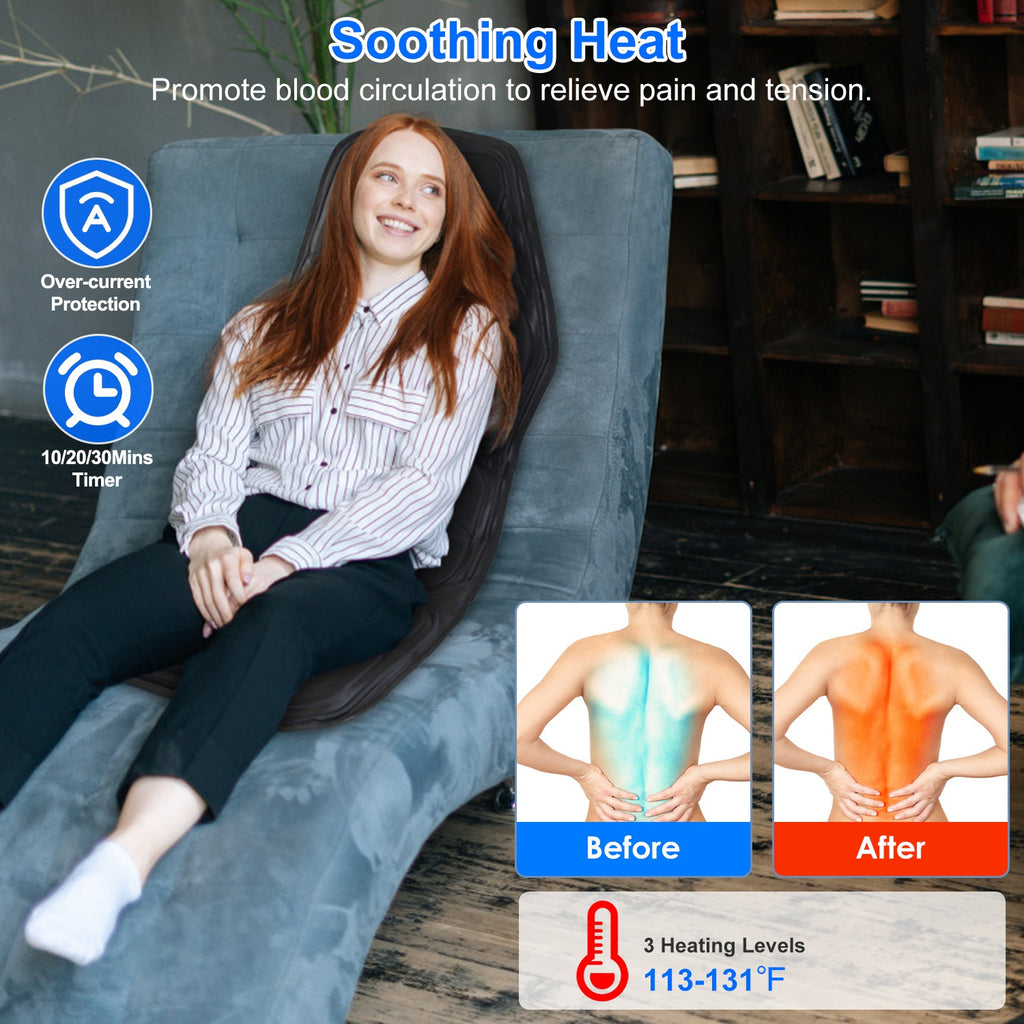 1Pc Full Body Massage Chair Pad with Heat Multifunctional Back Massager with Pinpoint Massage Vibration Timer for Home Office Car Use